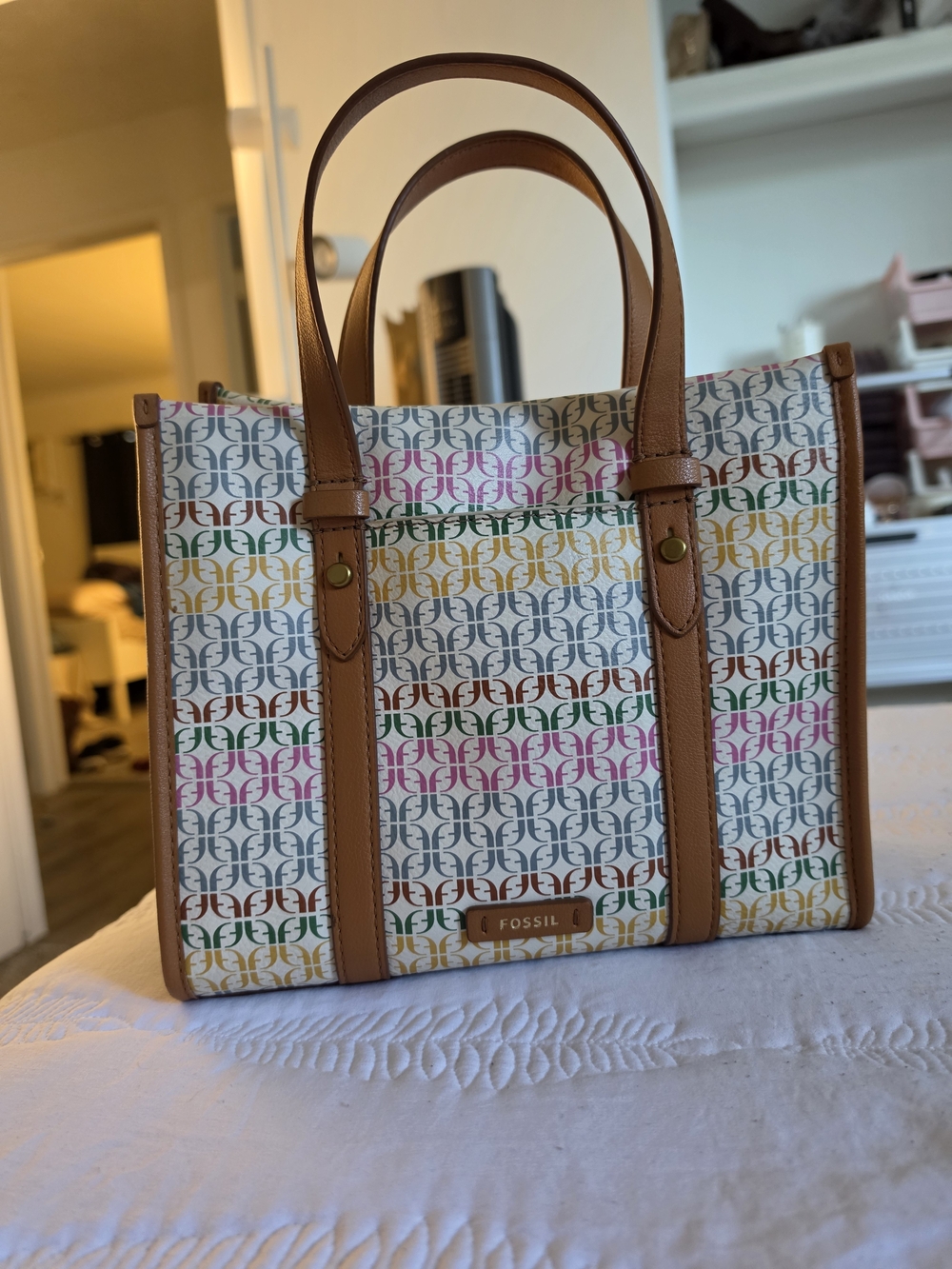Fossil Kingston Satchel w/ Matching Wallet (Multicolor Logo, Neutral Hardware)